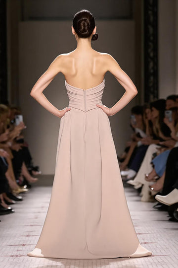 Robe de soirée maxi maxi froncée en satin champagne